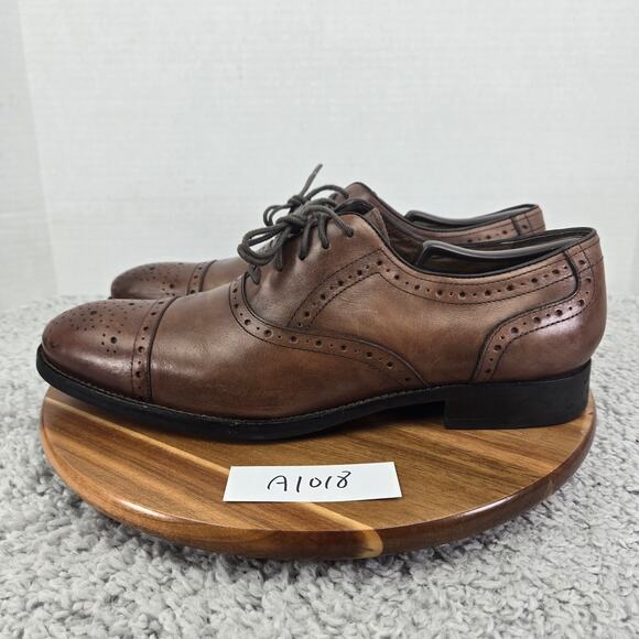 Johnston & Murphy Tyndall Brown Leather Cap Toe Brogue Oxford Dress Shoe Mens 11 - Picture 1 of 12